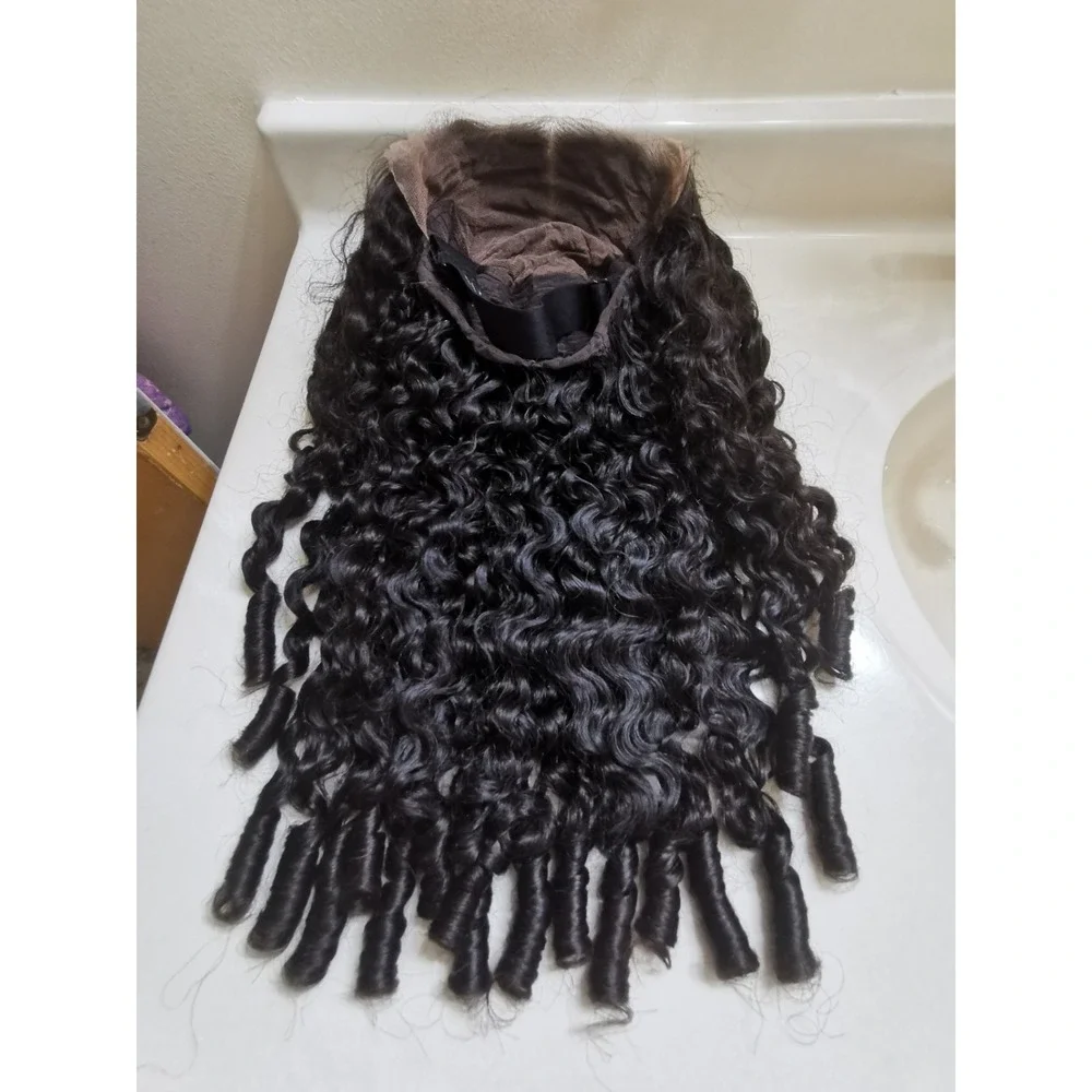 Quality Natural Black Burmese Curly Raw Human Hair Glueless Front Lace Wig 28